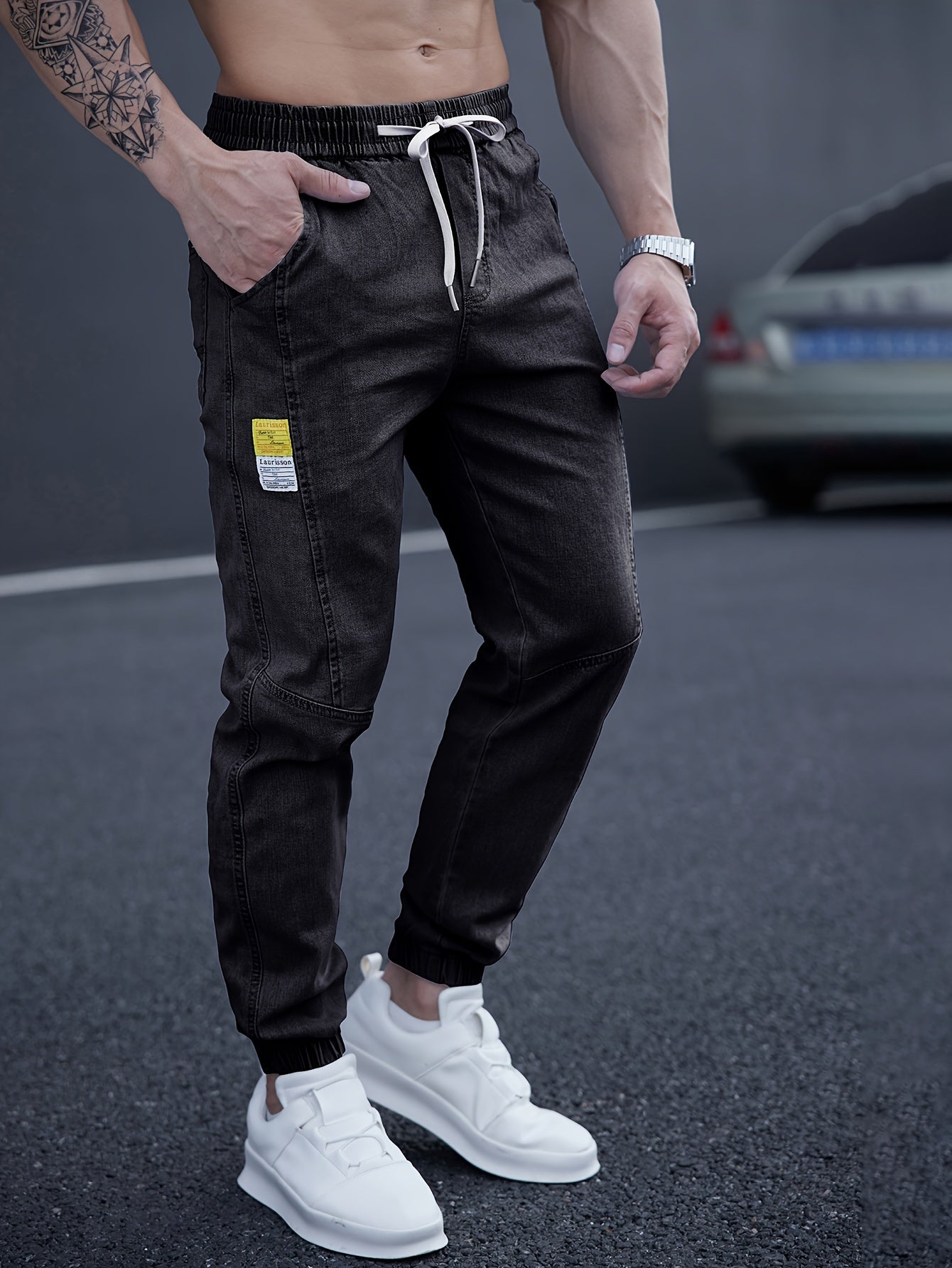 Schwarze Herren-Jeans-Jogger mit lockerem Schnitt