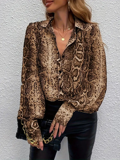 Wilde Mode Leopard Shirt Knopfleiste Reverskragen Stil