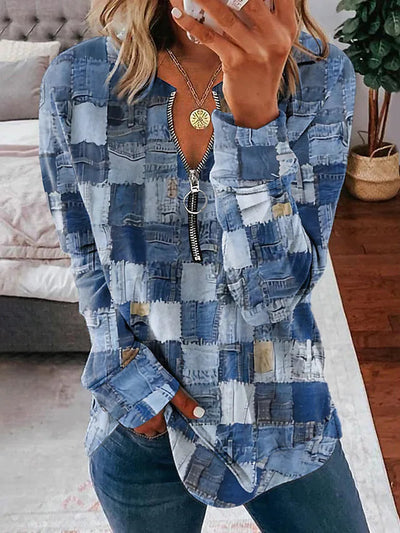 FallStil® - Chambray Distressed Patchwork Top