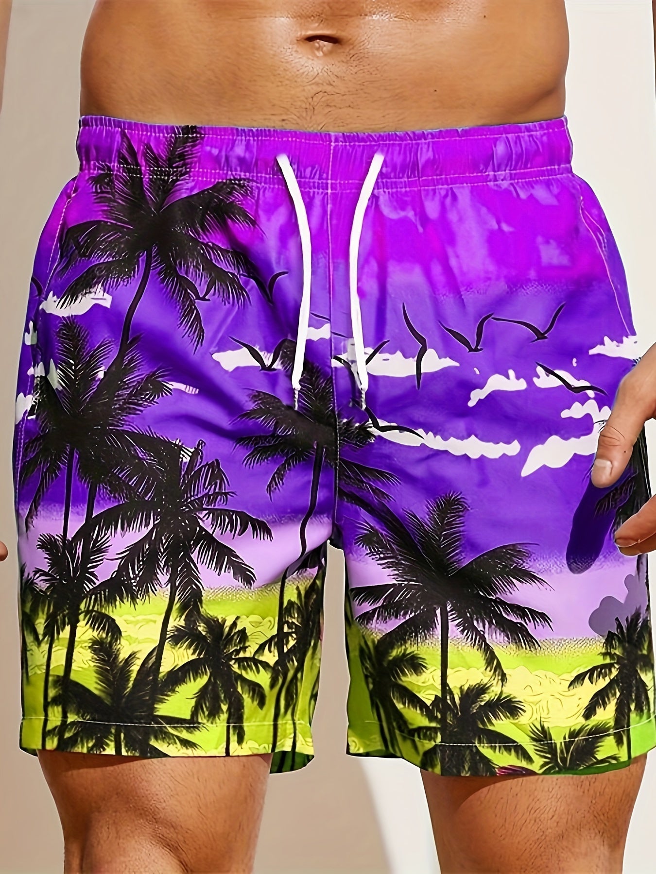 Herren Shorts mit 3D-Print und Kordelzug - Palme