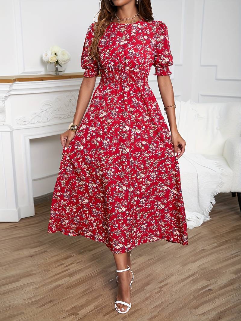 Amelia – kleid mit rundhalsausschnitt und blumendruck für frühling und sommer