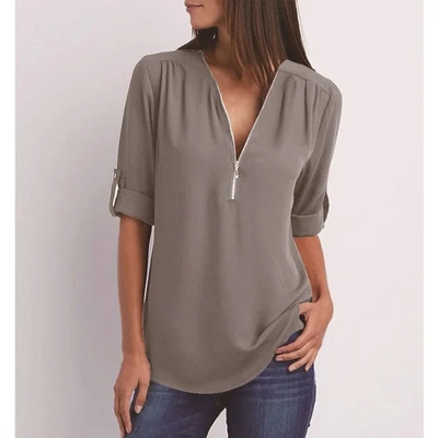 Elegante V-Ausschnitt Bluse – Vielseitig & Chic