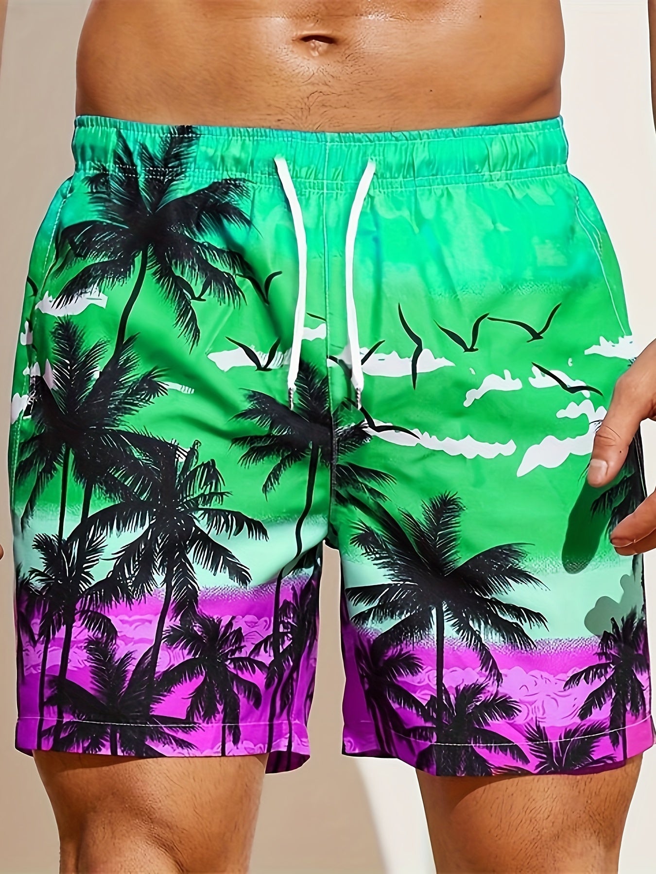 Herren Shorts mit 3D-Print und Kordelzug - Palme