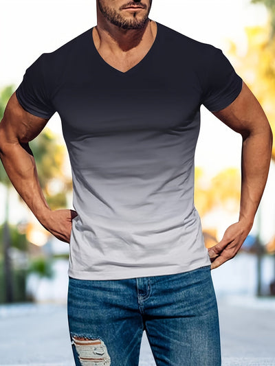 Graues Gradient V-Ausschnitt T-Shirt für Herren - Ben