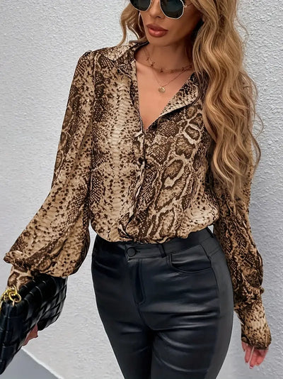 Wilde Mode Leopard Shirt Knopfleiste Reverskragen Stil