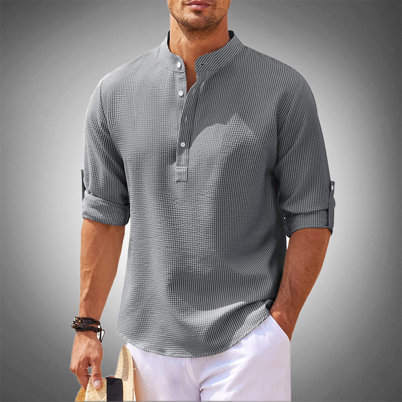 Logan - Modernes Leinen-Henley-Shirt in Grau