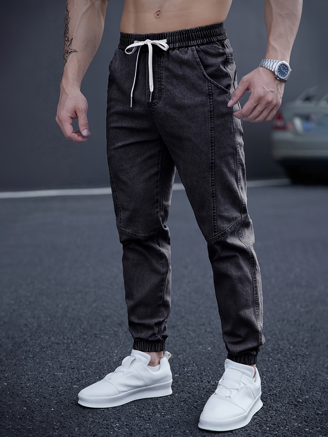 Schwarze Herren-Jeans-Jogger mit lockerem Schnitt