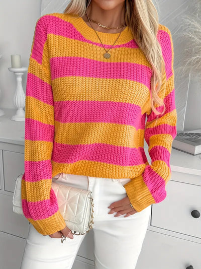 Playful Patterns Casual Color Block Striped Knit Sweater