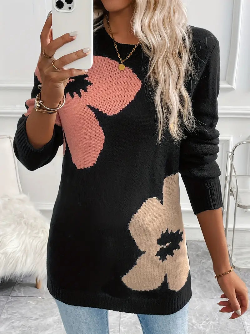 Blühende Eleganz Florale Tunika Pullover Vielseitig