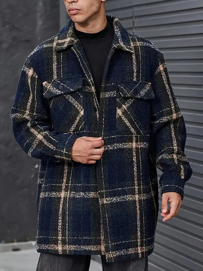 Stilvolle karierte Jacquard-Jacke mit Knopfleiste in Übergröße