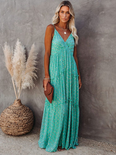 Grünes Maxi-Strandkleid mit V-Ausschnitt - Jozie