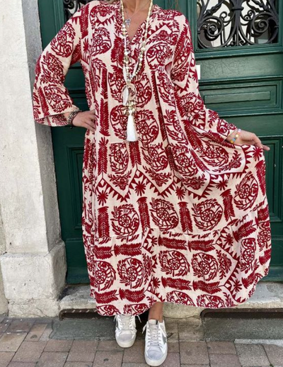 DolceMode | Langärmeliges Maxikleid mit Paisley-Print und Knopfleiste